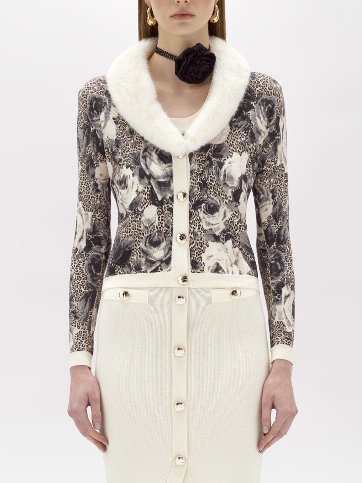 Leopard Rose Print Cardigan Set