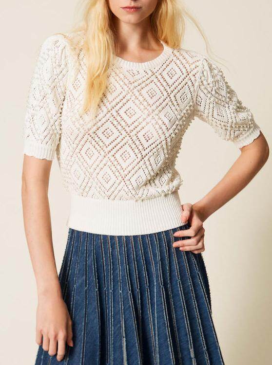 Beaded Diamond Pattern Pullover