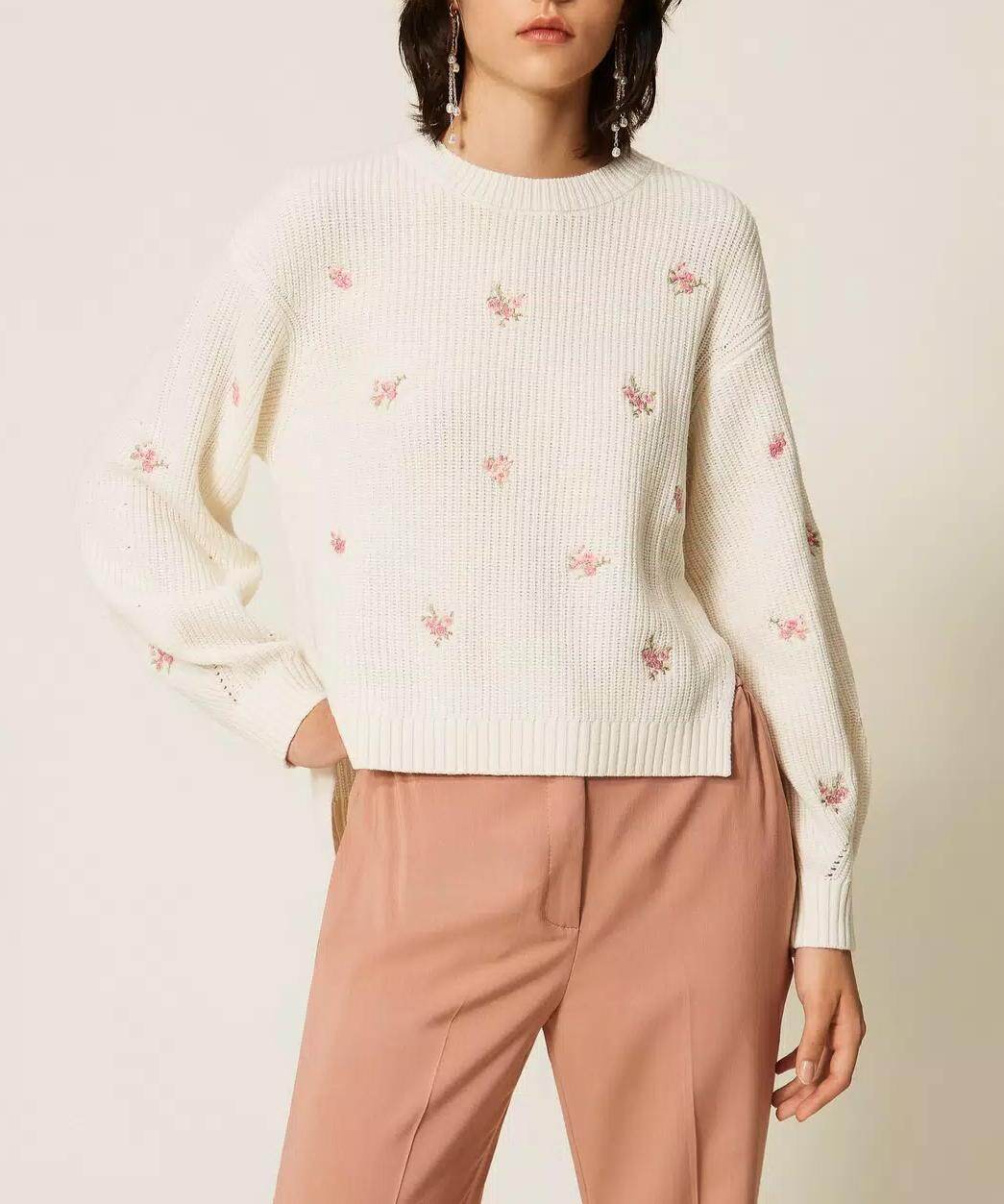 Scattered Floral Embroidered Sweater