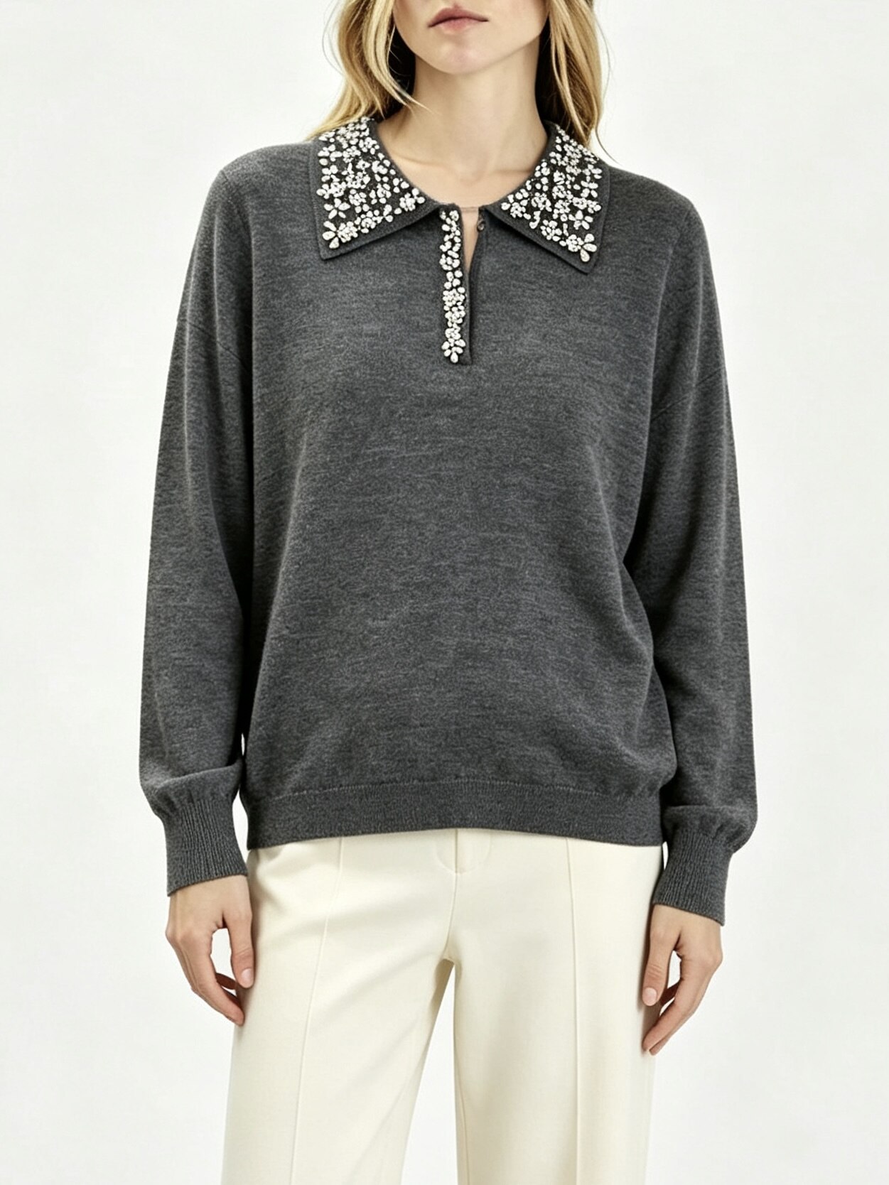 Beaded Collar Pullover