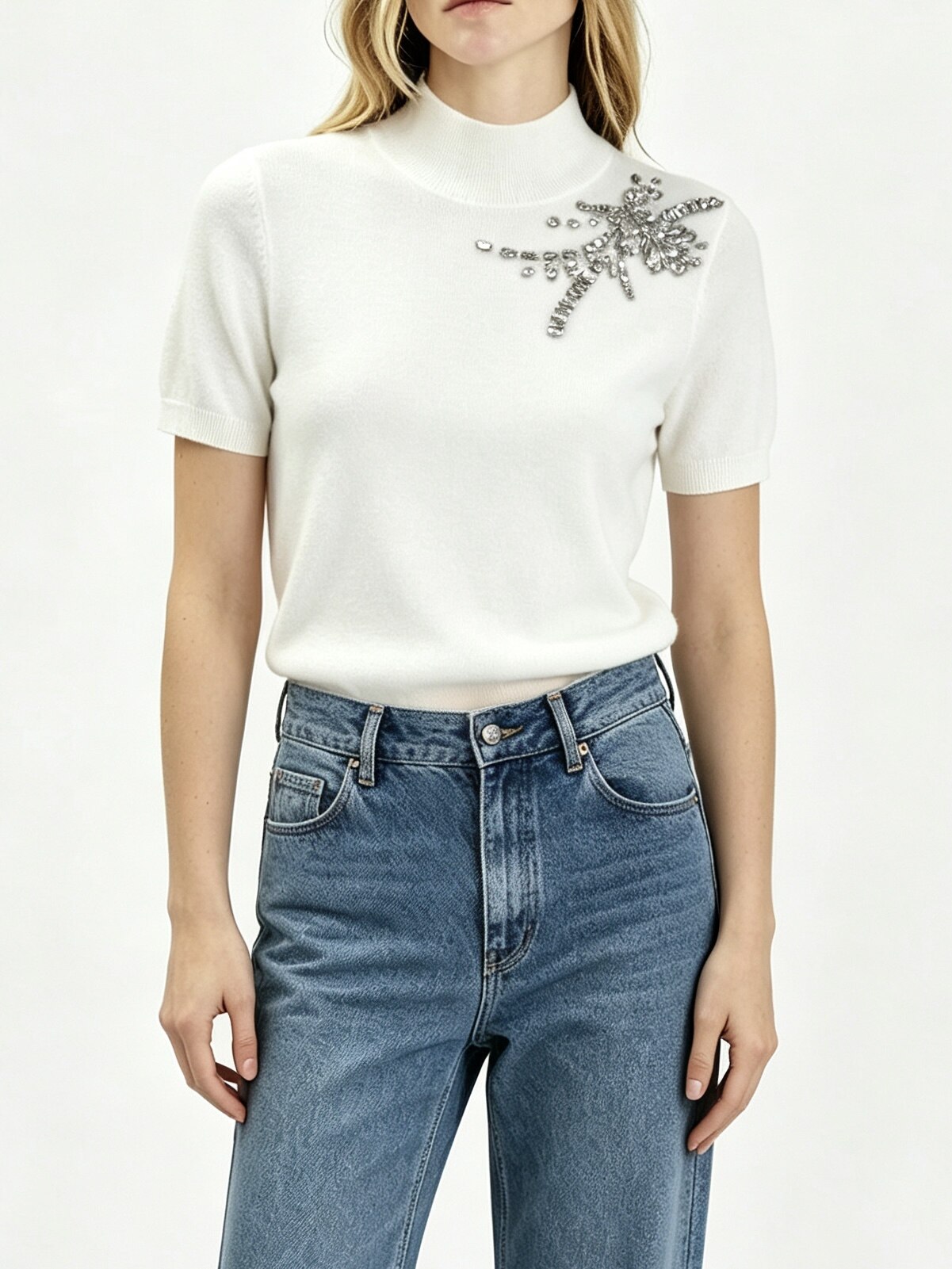 Crystal Shoulder Knit Top