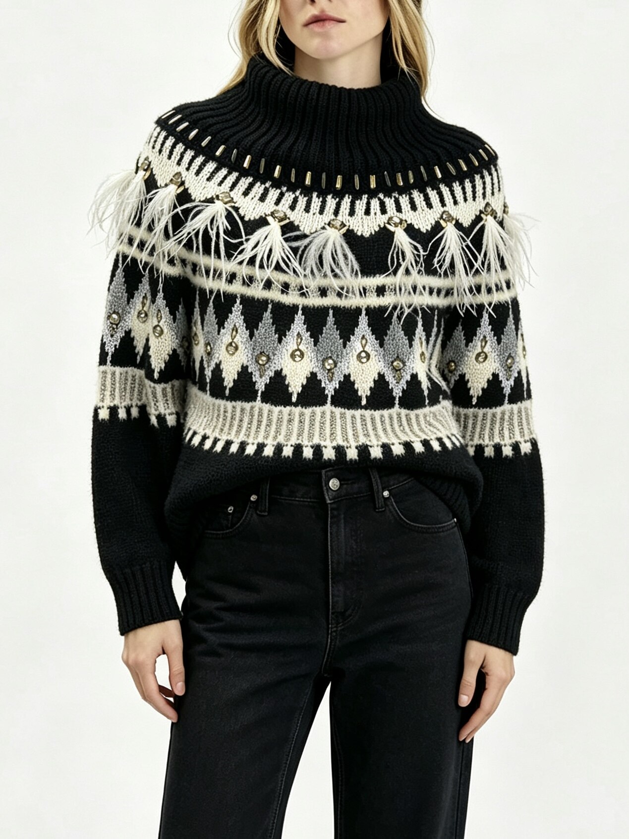 Embellished Fair Isle Sweater