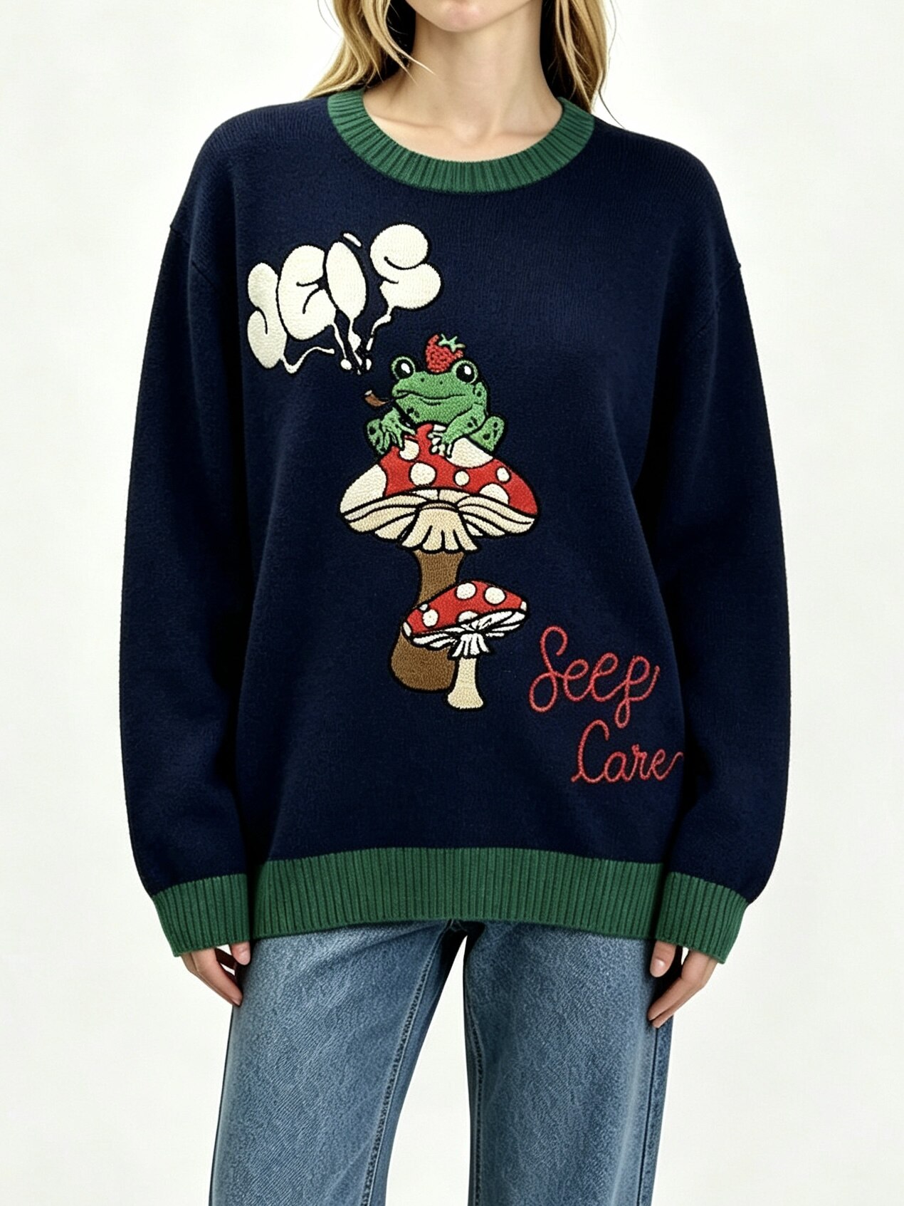Frog Mushroom Graphic Sweater