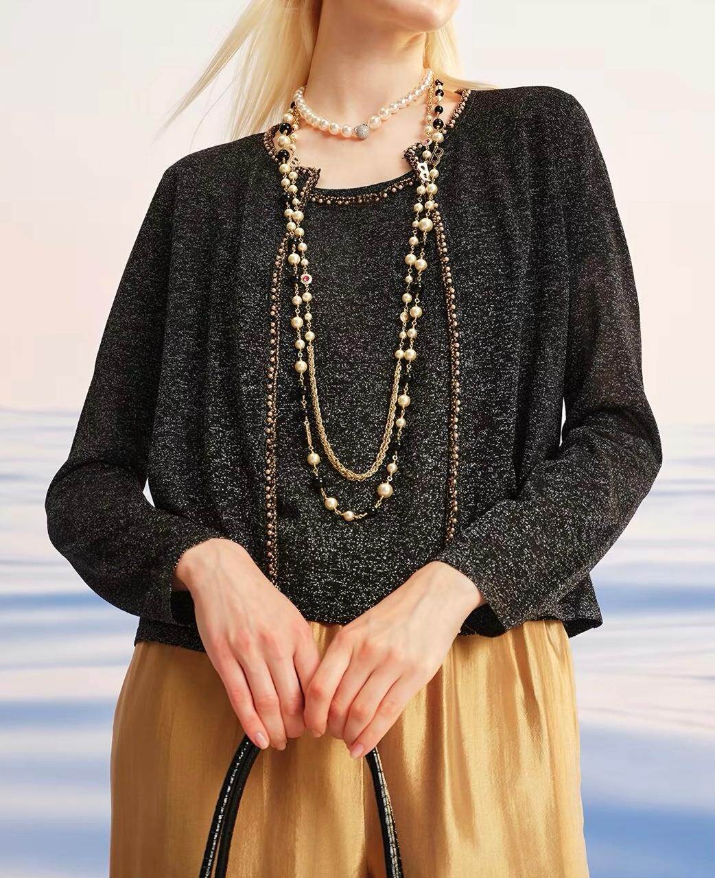 Pearl & Chain Embellished Top