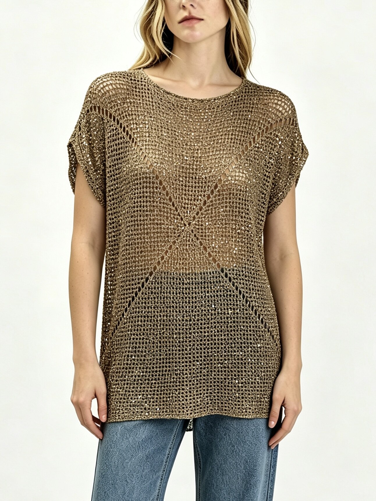 Sequin Mesh Crochet Top