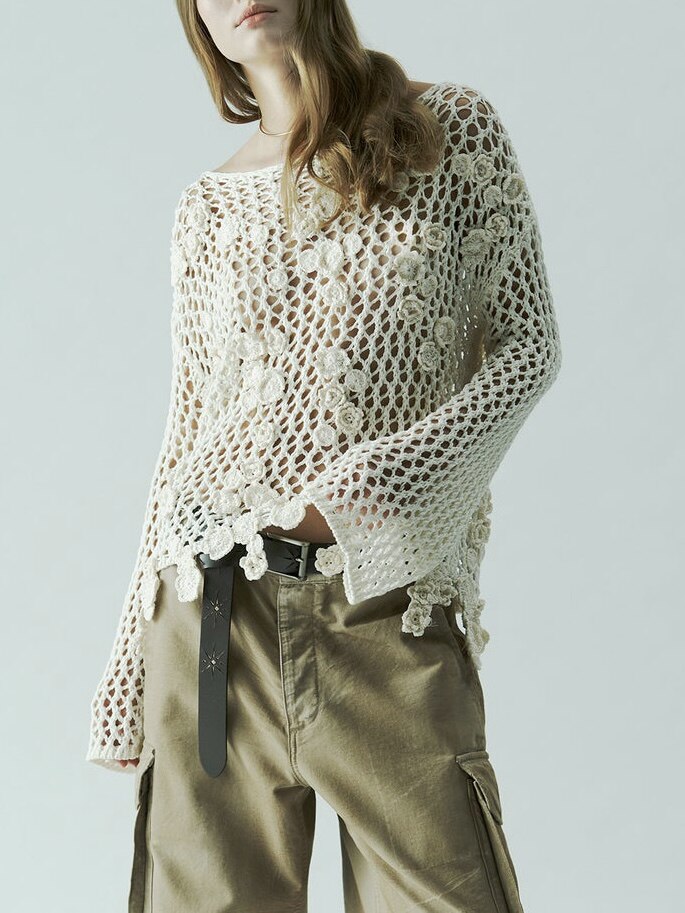 Floral Mesh Crochet Sweater