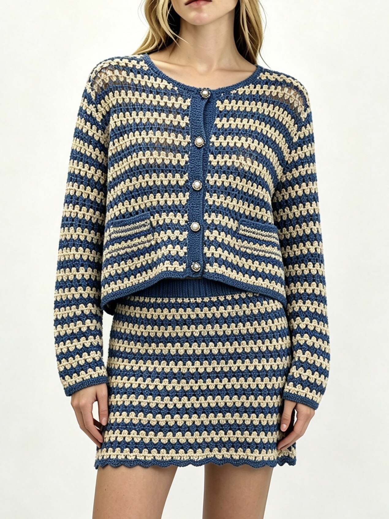 Striped Crochet Cardigan Set