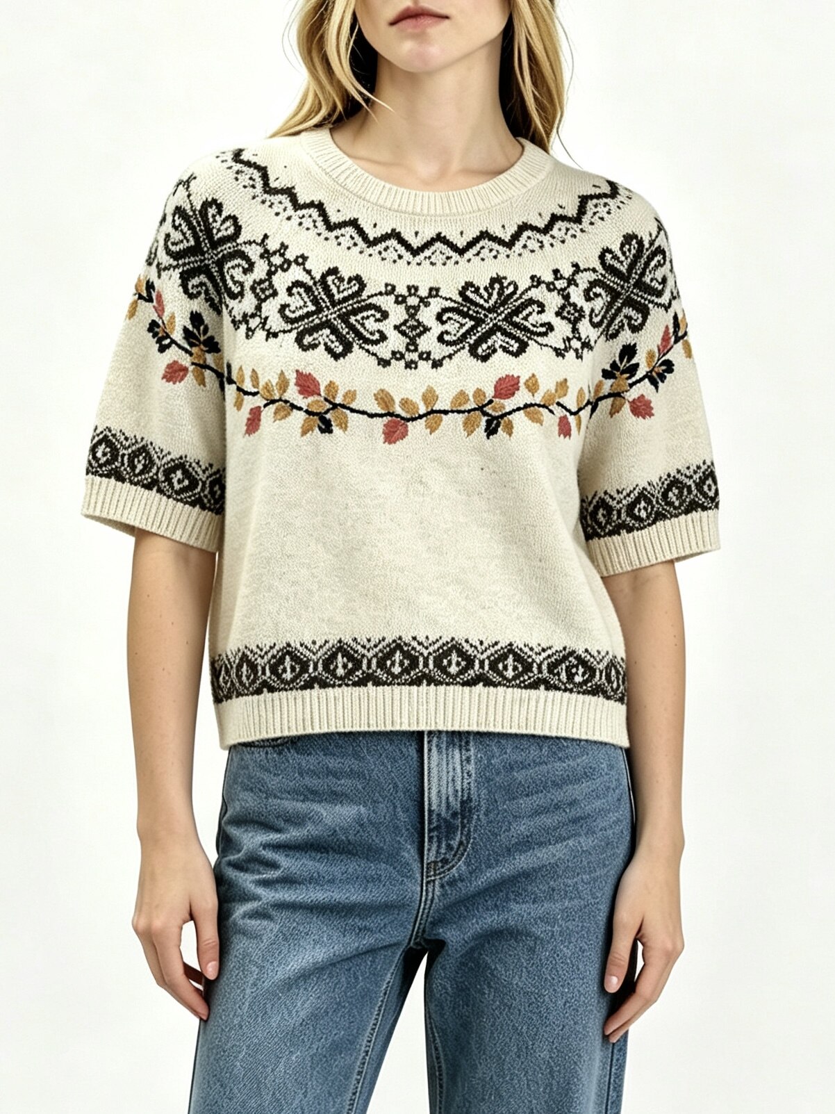 Nordic Fair Isle Short Sleeve Sweater
