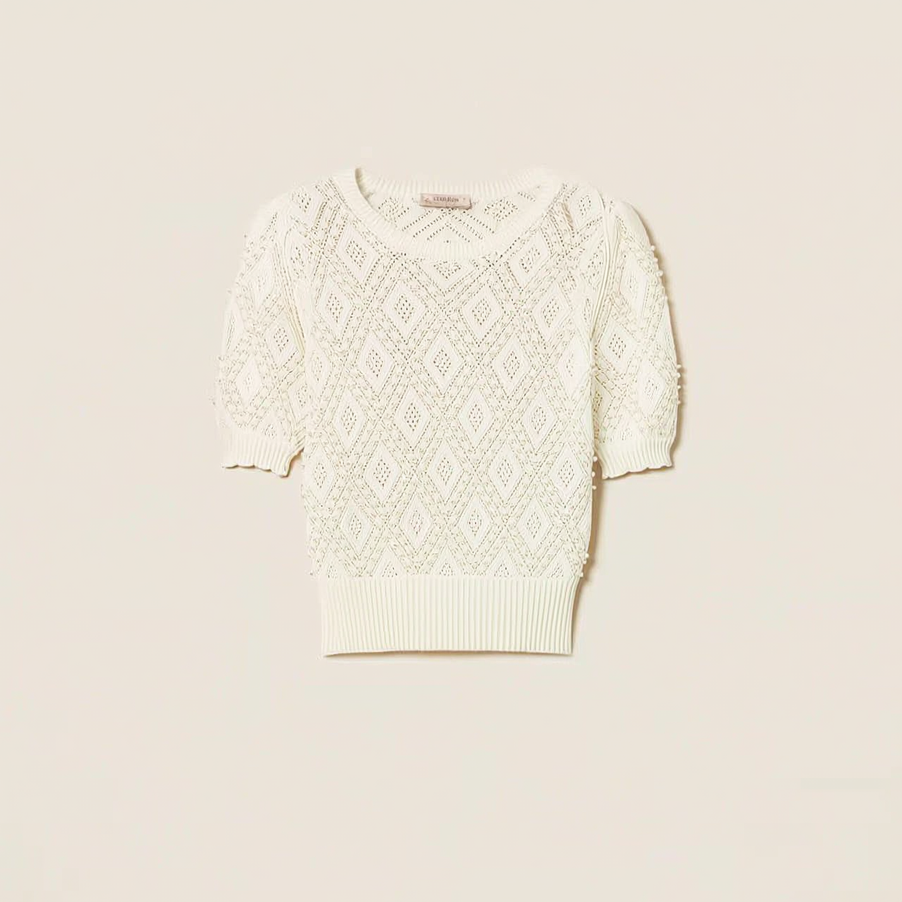 Diamond pattern jumper with pearls