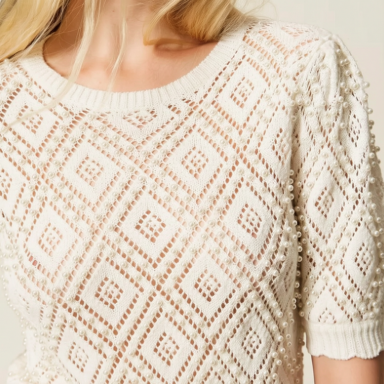 Diamond pattern jumper with pearls thumbnail 5