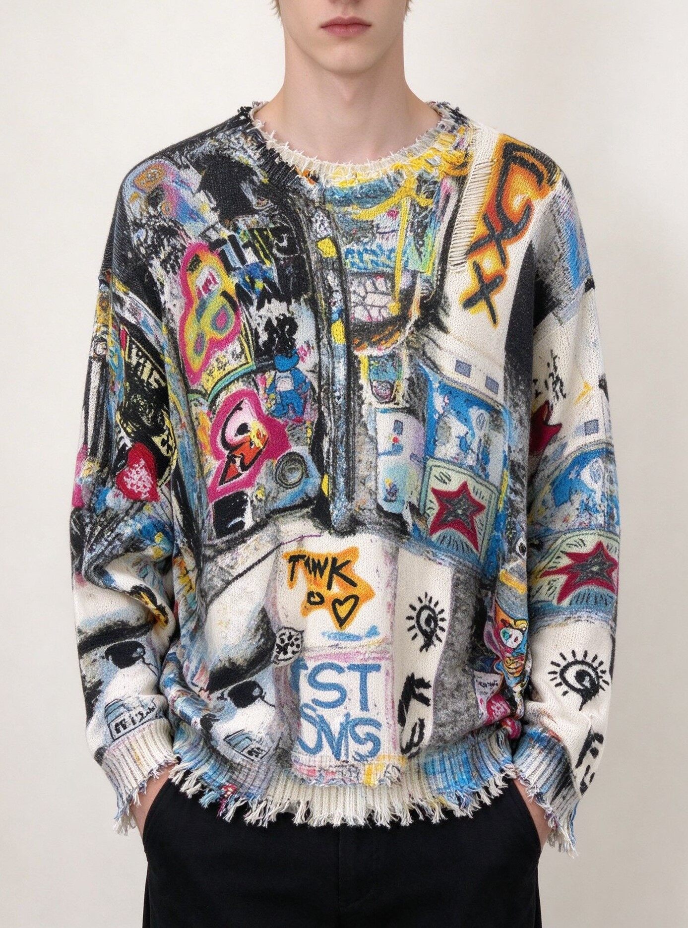 Men's Knitting Craft - Graffiti Art Zip Sweater