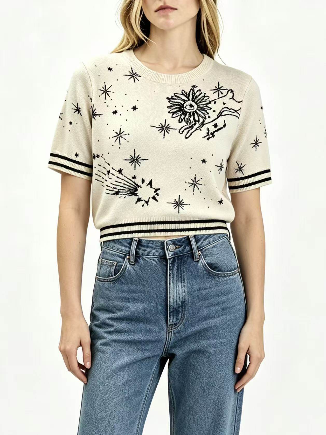 Jacquard Hanging Series - Star Flower Crop Top