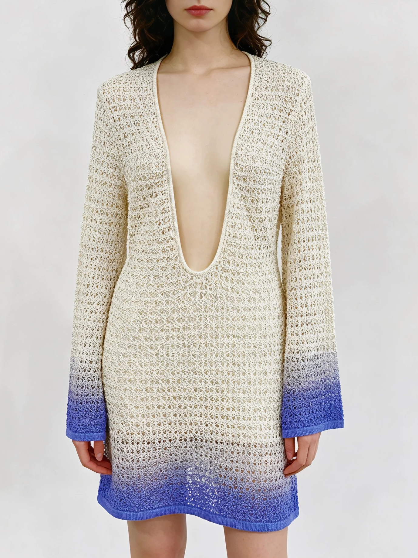 Knitted Beachwear - Blue Gradient Mini Dress