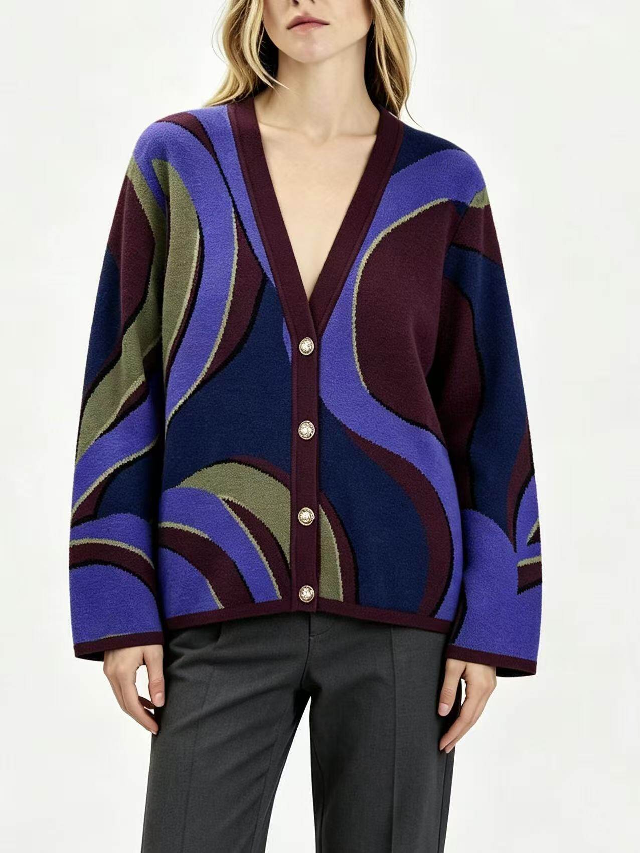 Jacquard Hanging Series - Abstract Wave Cardigan