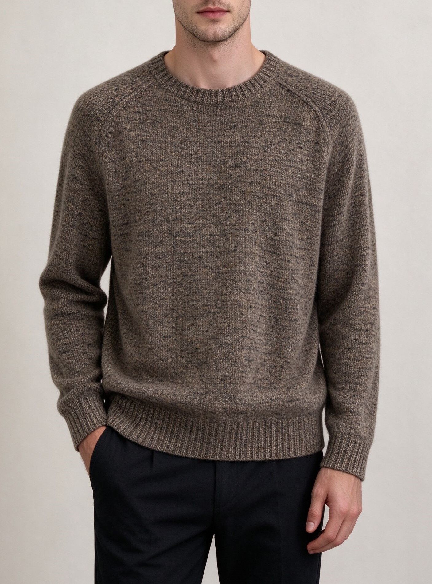 Men's Knitting Craft - Brown Marled Crewneck Sweater