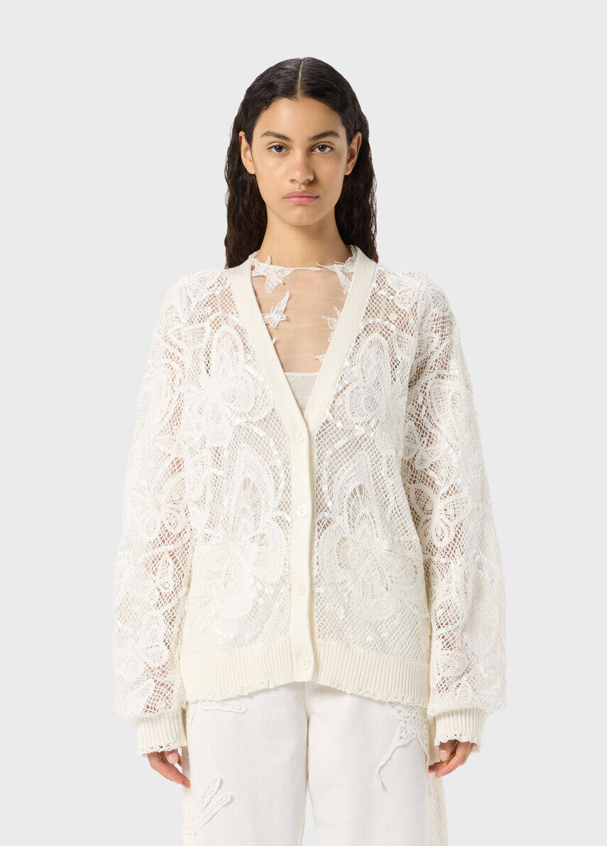 Hand Crochet&Machine Crochet - White Lace Cardigan thumbnail 2