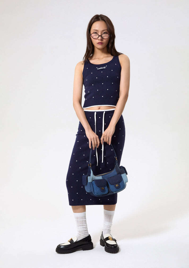 Computer Embroidery - Navy Dot Knit Tank Set thumbnail 2