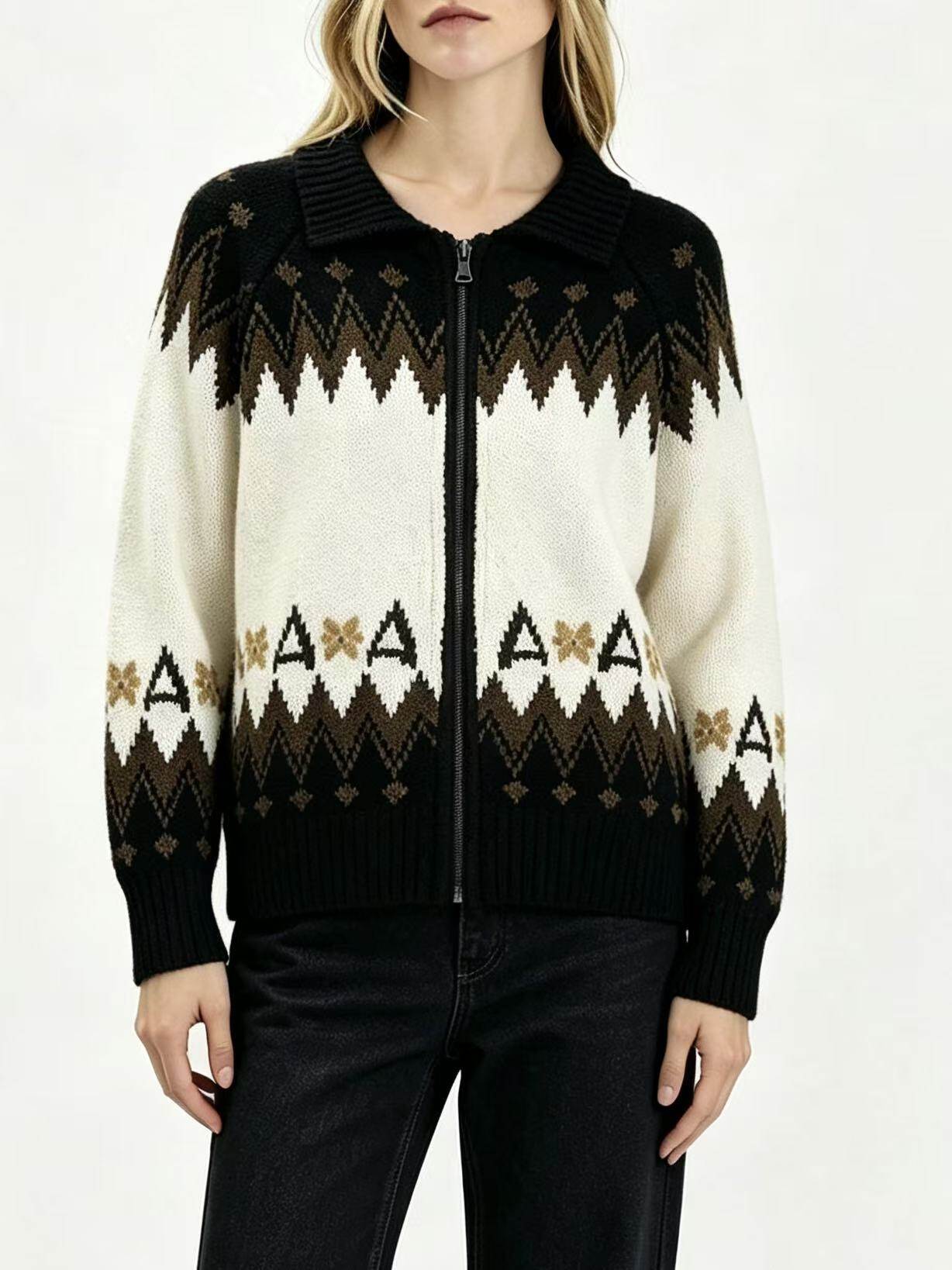 Jacquard Hanging Series - Fair Isle Zip Cardigan