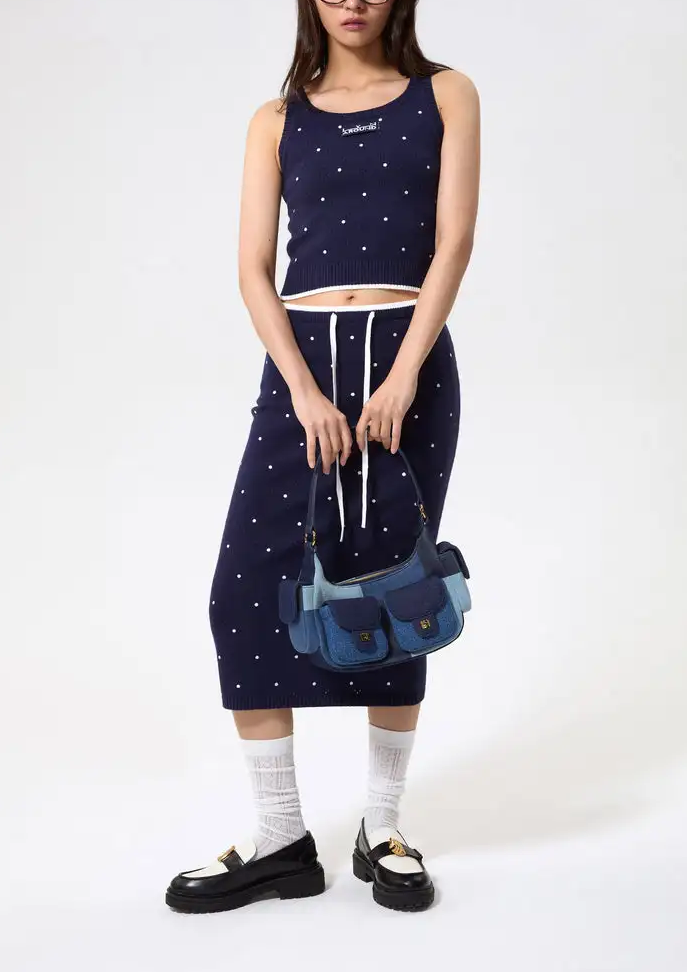 Computer Embroidery - Navy Dot Knit Tank Set