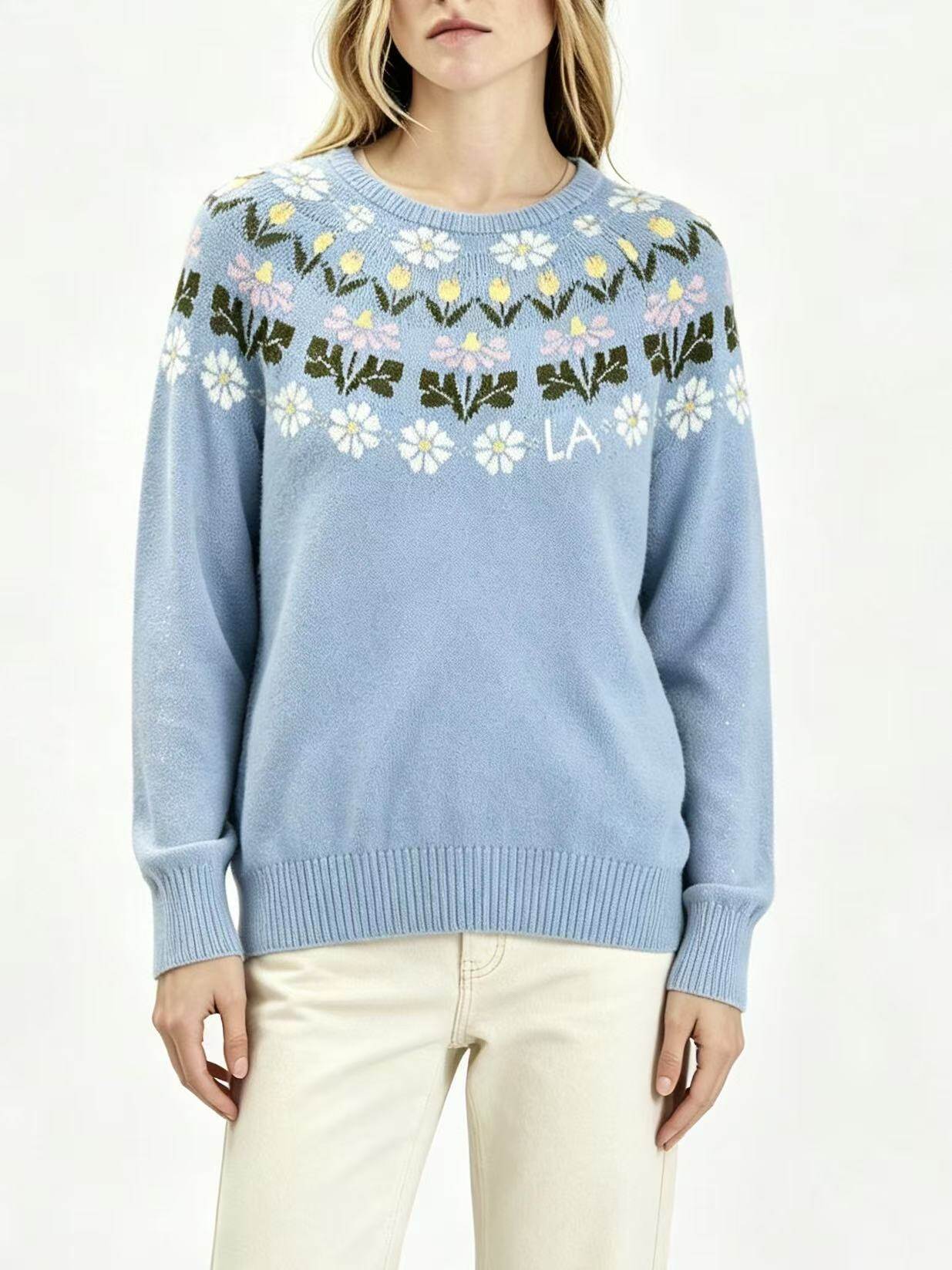 Jacquard Hanging Series - Blue Floral Sweater