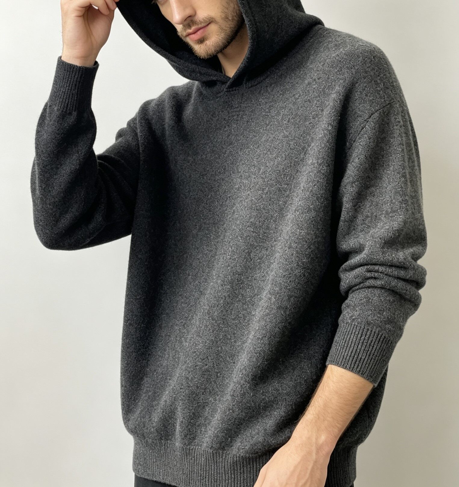 Men's Knitting Craft - Dark Grey Hooded Sweater