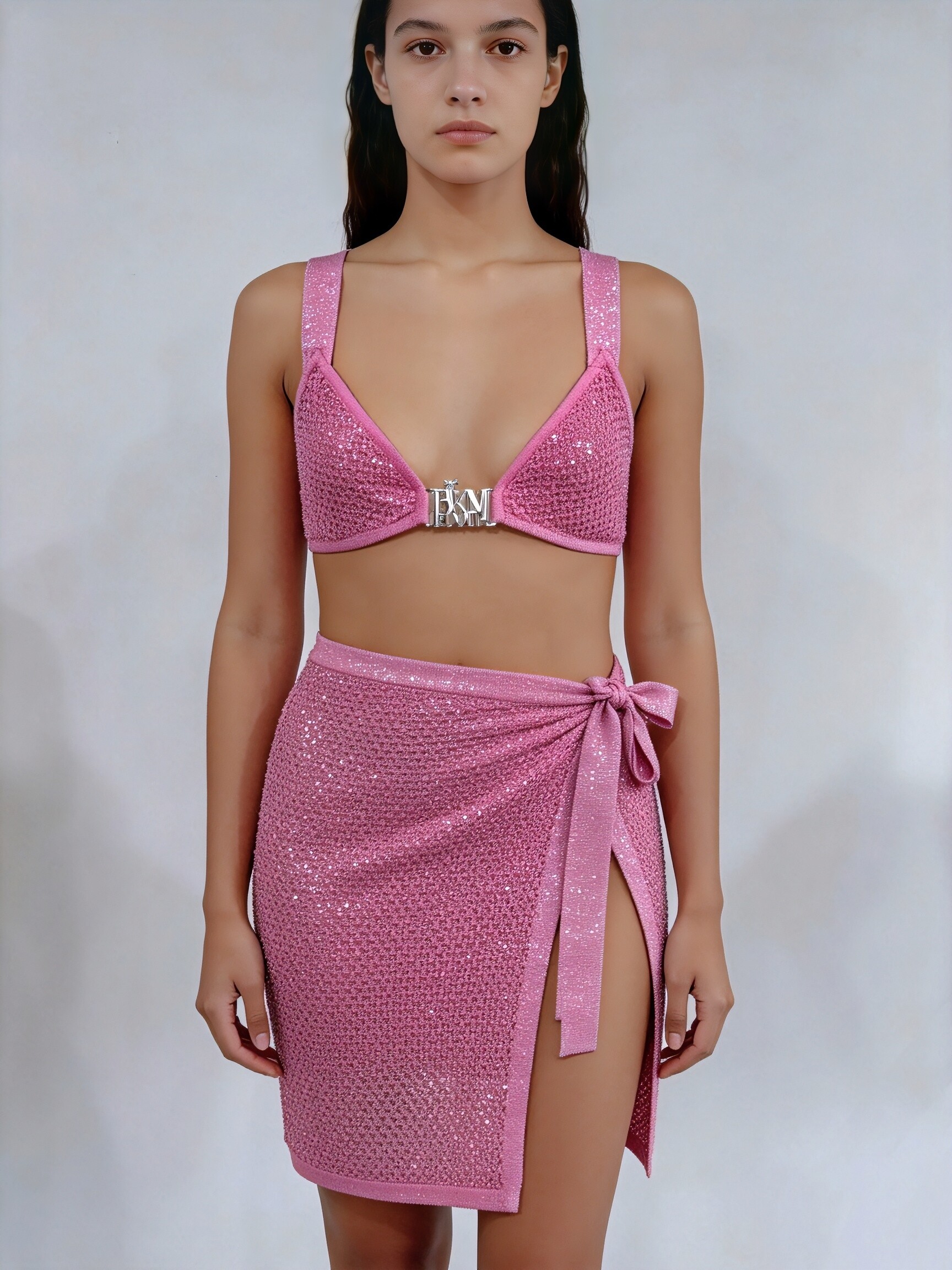 Knitted Beachwear - Pink Sequin Two-piece Set thumbnail 2