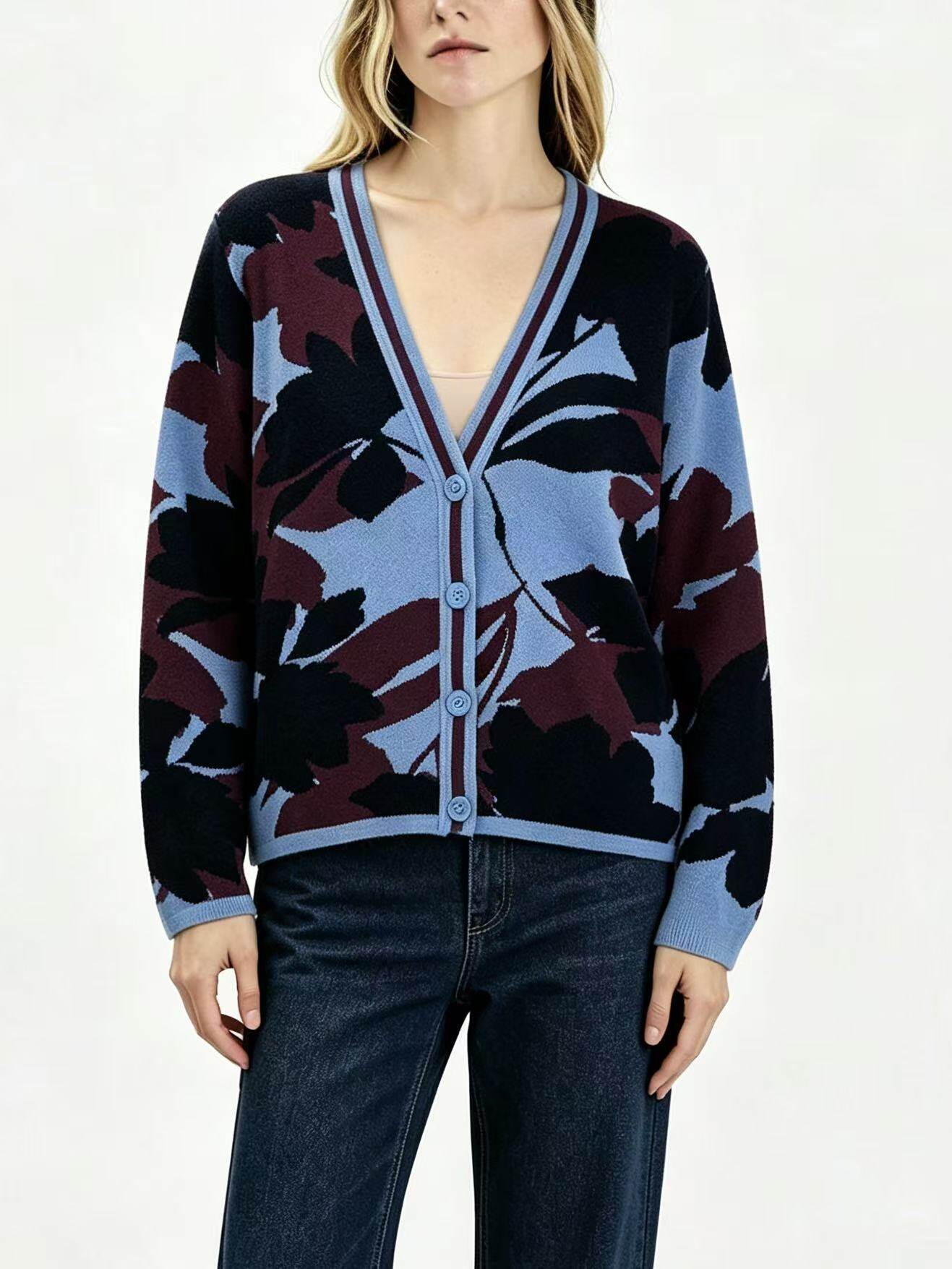 Jacquard Hanging Series - Abstract Floral Cardigan