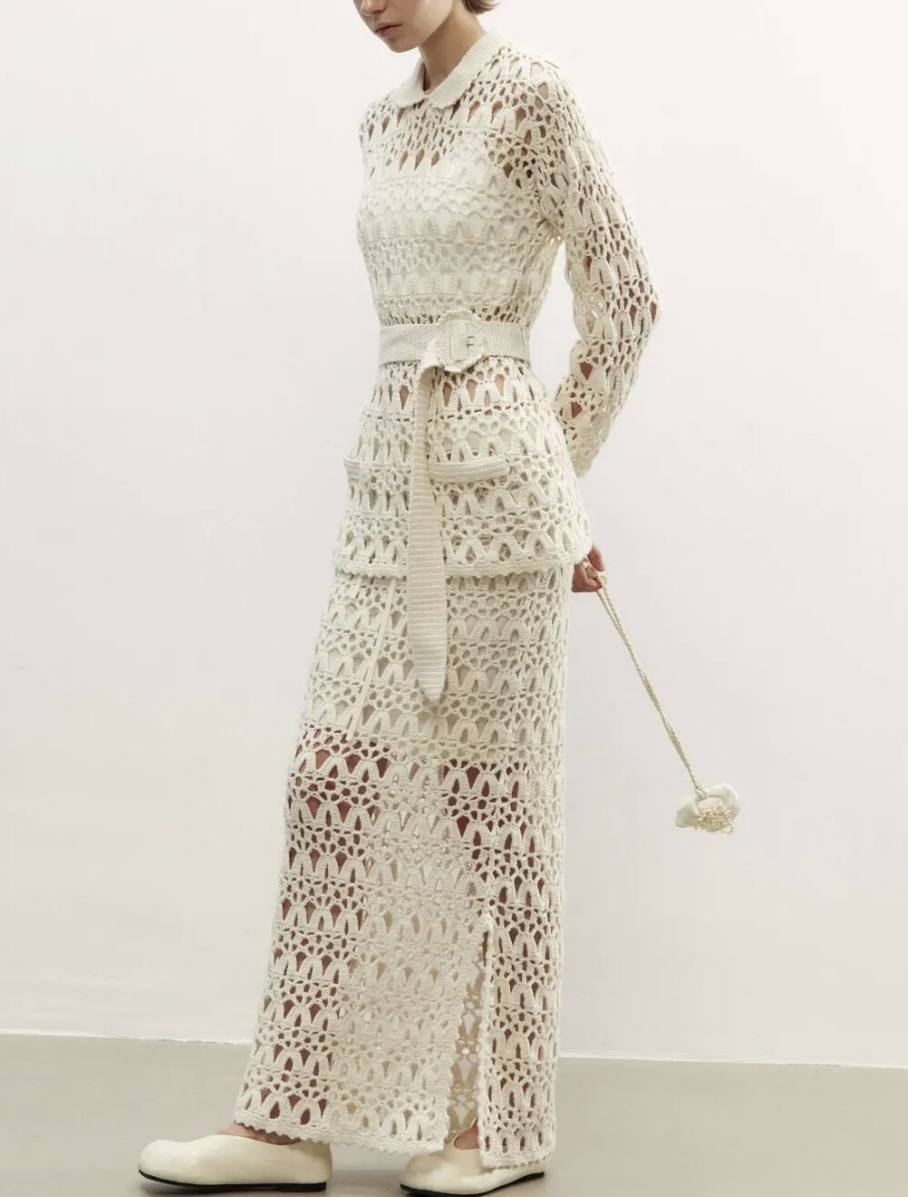 Hand Crochet&Machine Crochet - White Crochet Maxi Dress