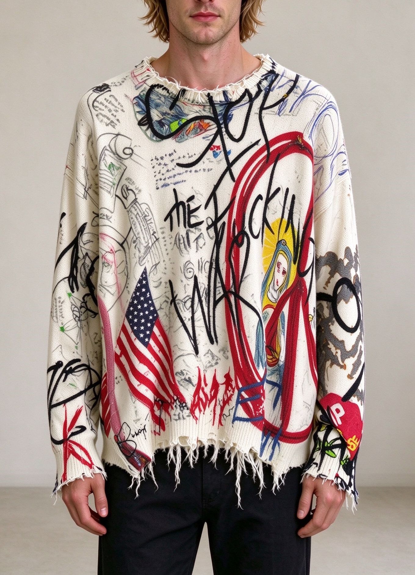 Men's Knitting Craft - Graffiti Art Crewneck Sweater