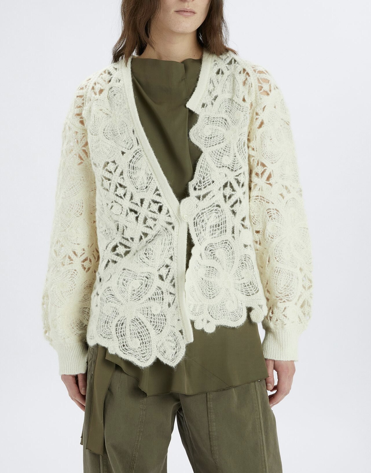 Hand Crochet&Machine Crochet - Cream Floral Crochet Cardigan