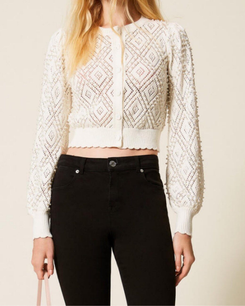 Customized Bead Series - Pearl Cropped Cardigan