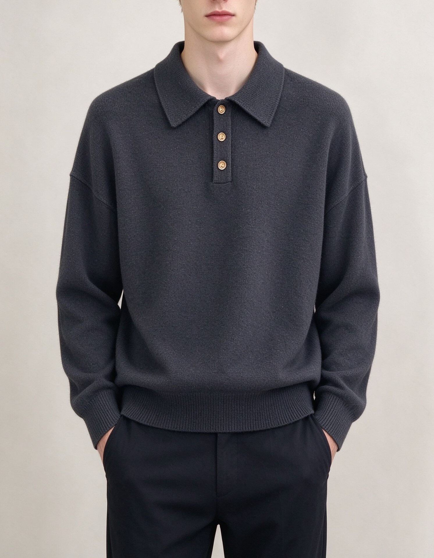 Men's Knitting Craft - Charcoal Polo Sweater