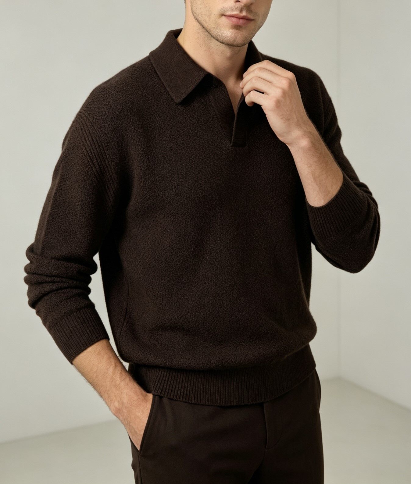 Men's Knitting Craft - Brown Polo Sweater