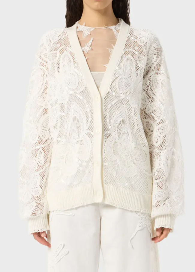 Hand Crochet&Machine Crochet - White Lace Cardigan