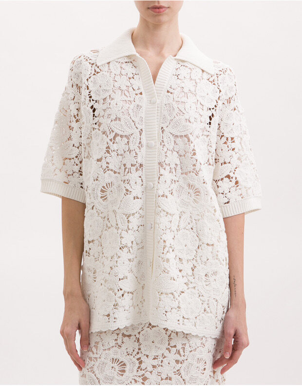 Hand Crochet&Machine Crochet - White Short-Sleeve Lace Cardigan