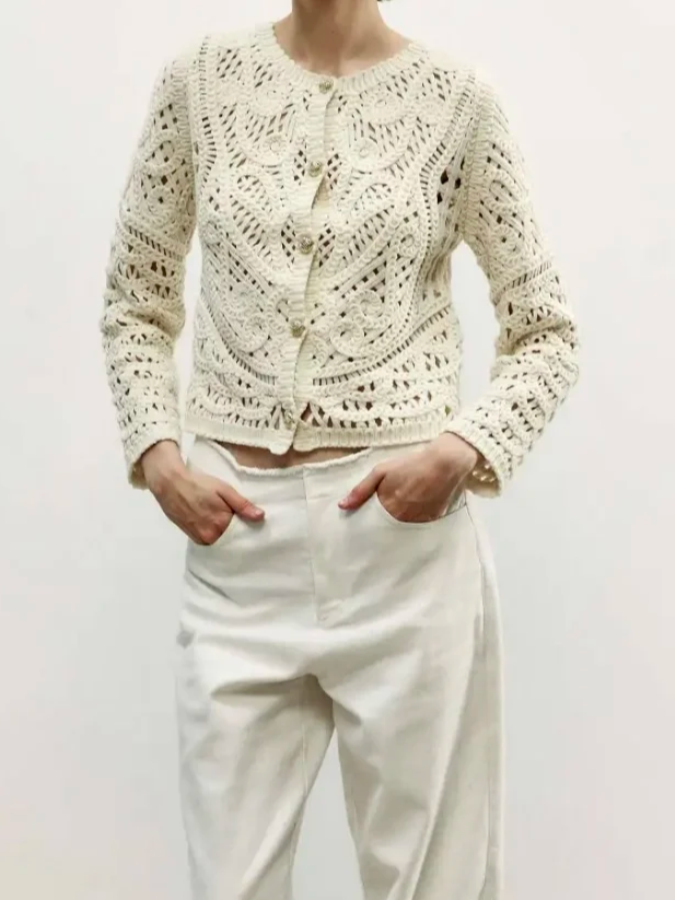 Floral Crochet Button Cardigan