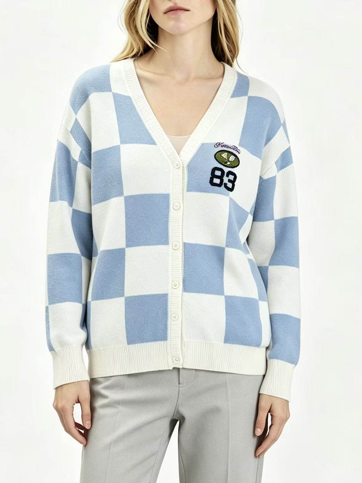 Jacquard Hanging Series - Blue Check Cardigan
