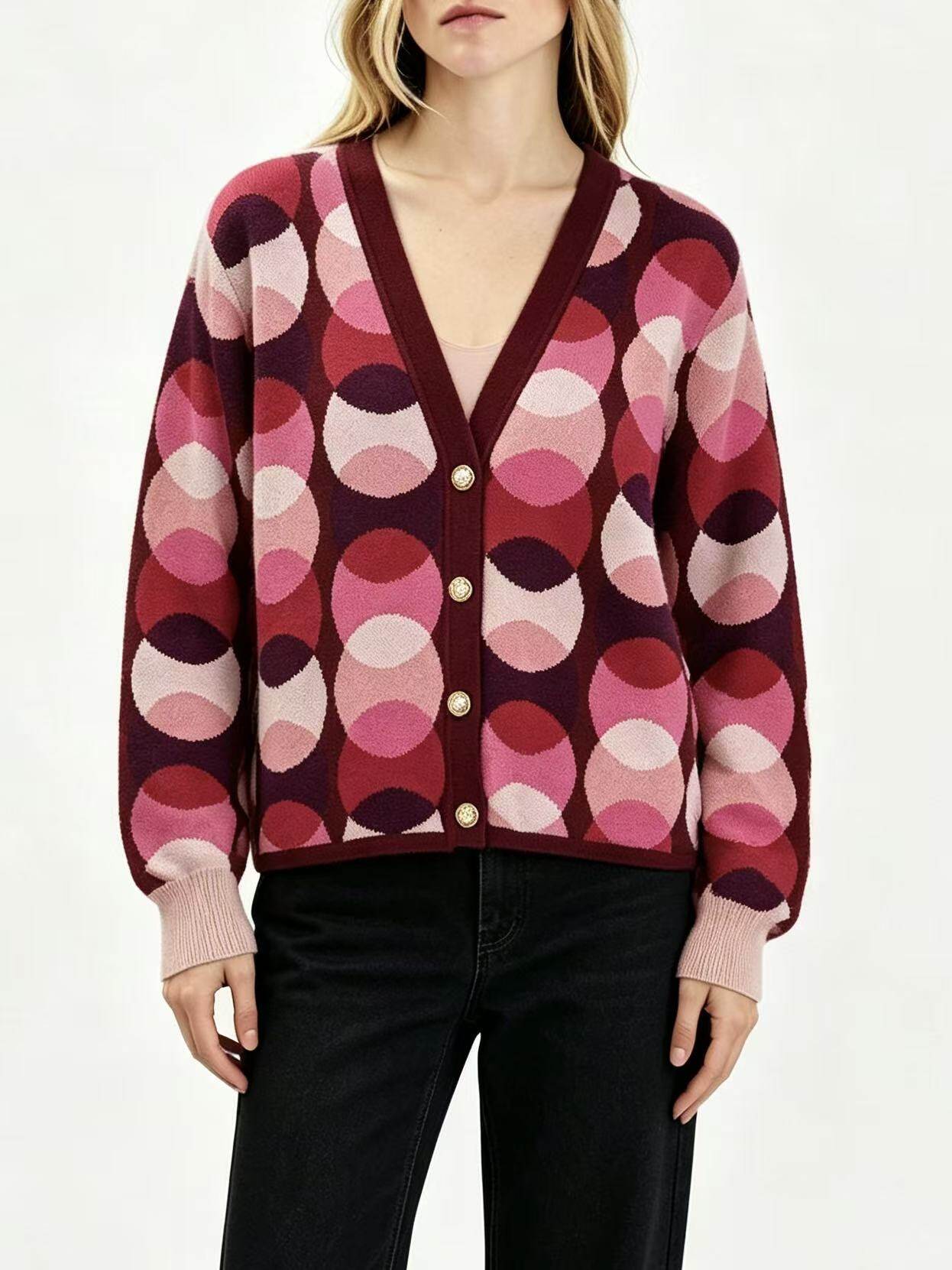 Jacquard Hanging Series - Pink Oval Cardigan