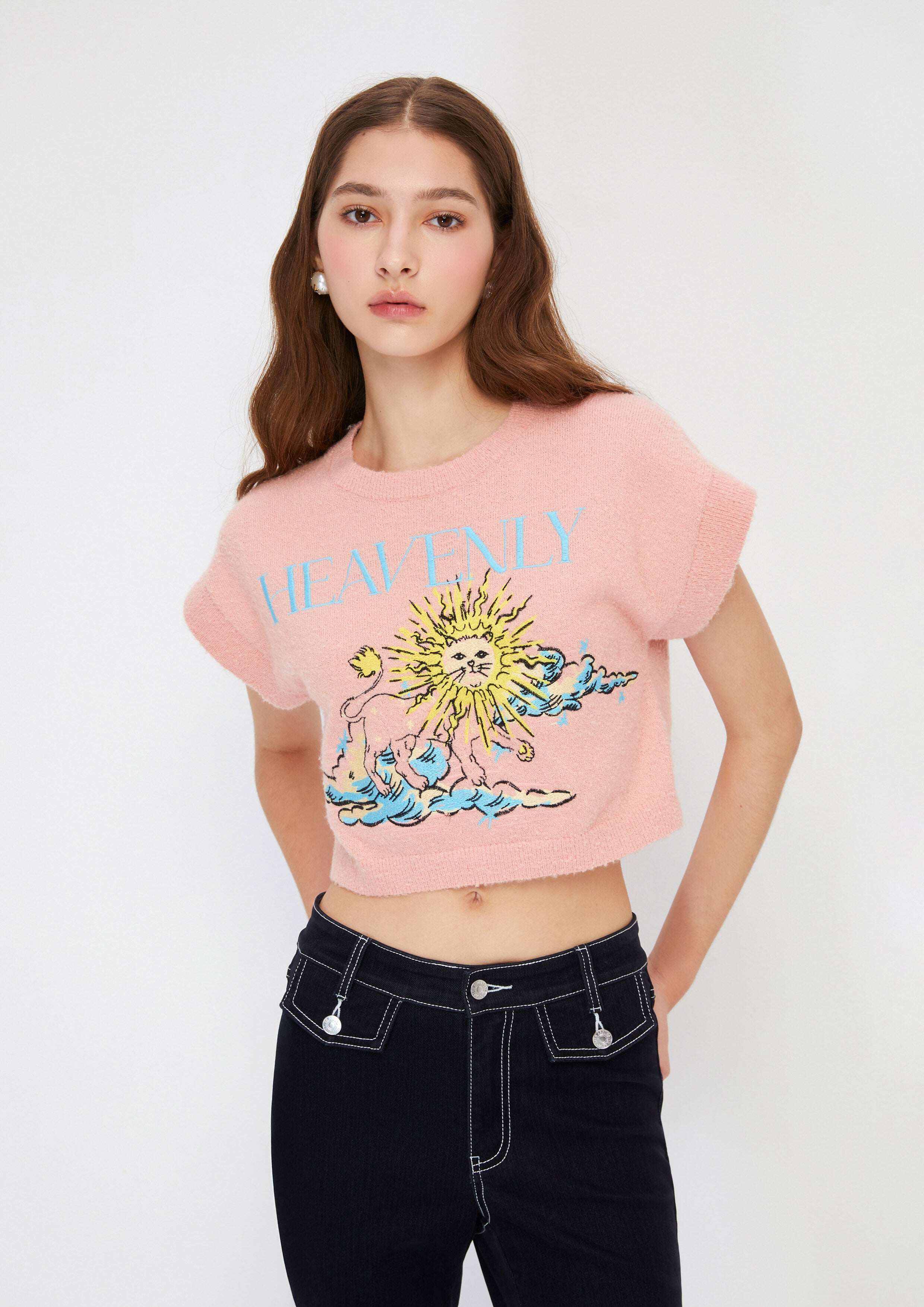 Computer Embroidery - Pink Heavenly Cat Crop Top thumbnail 2