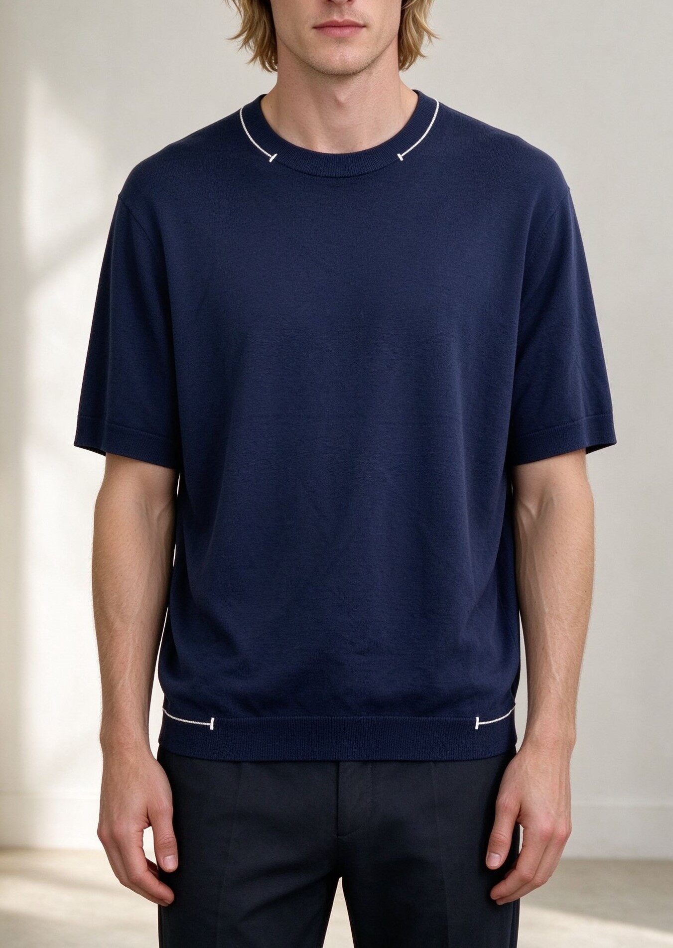 Men's Knitting Craft - Navy Short-Sleeve Sweater