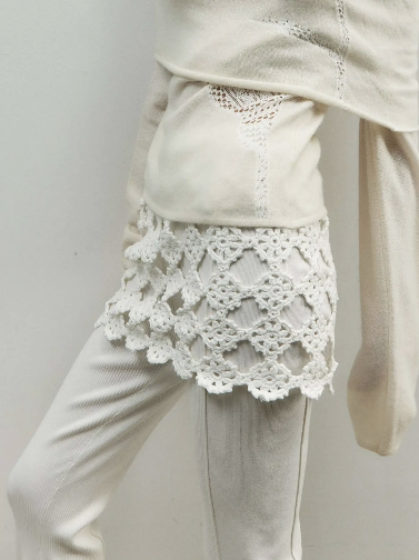 Hand Crochet&Machine Crochet - White Lace Skirt