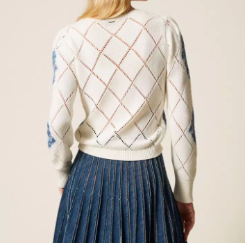 Diamond pattern jumper with floral print thumbnail 3