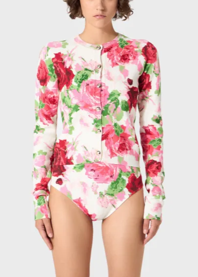 Rose Print Cardigan Bodysuit
