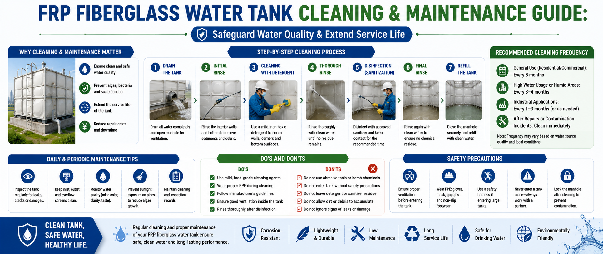 FRP Fiberglass Water Tank Cleaning & Maintenance Guide: Safeguard Water Quality&Extend Service Life