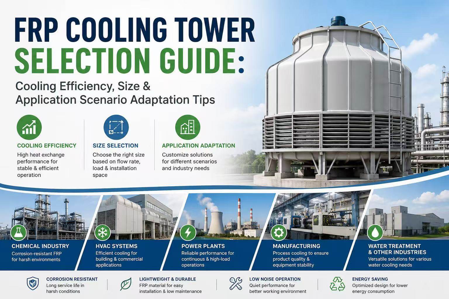 FRP Cooling Tower Selection Guide: Cooling Efficiency, Size & Application Scenario Adaptation Tips