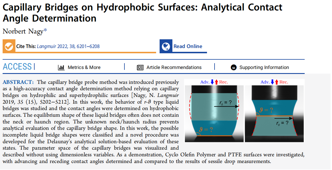 Capillary Bridges on Hydrophobic Surfaces: Analytical Contact Angle Determination