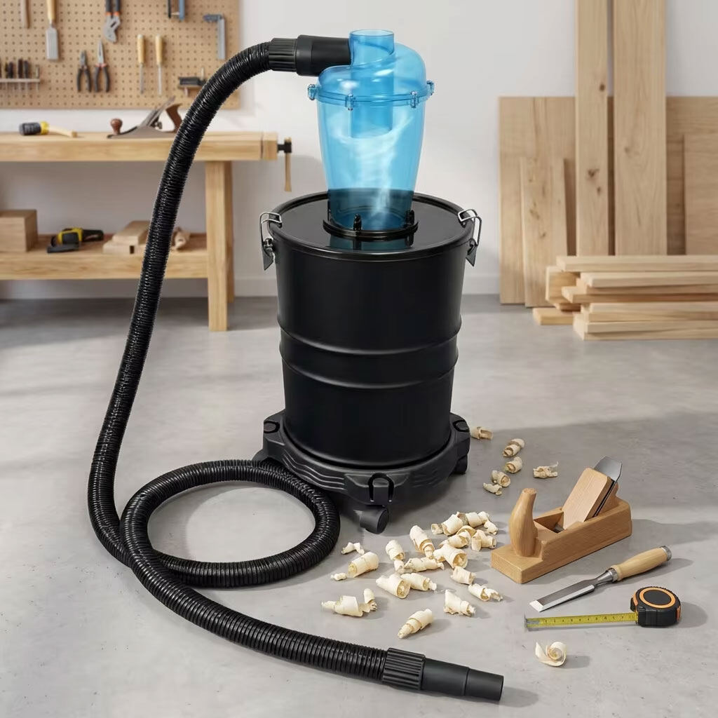 Transparent Blue Cyclone Dust Separator 20L Dust Bucket with 1.5m Hose & Reducer Adapter for Vacuum 