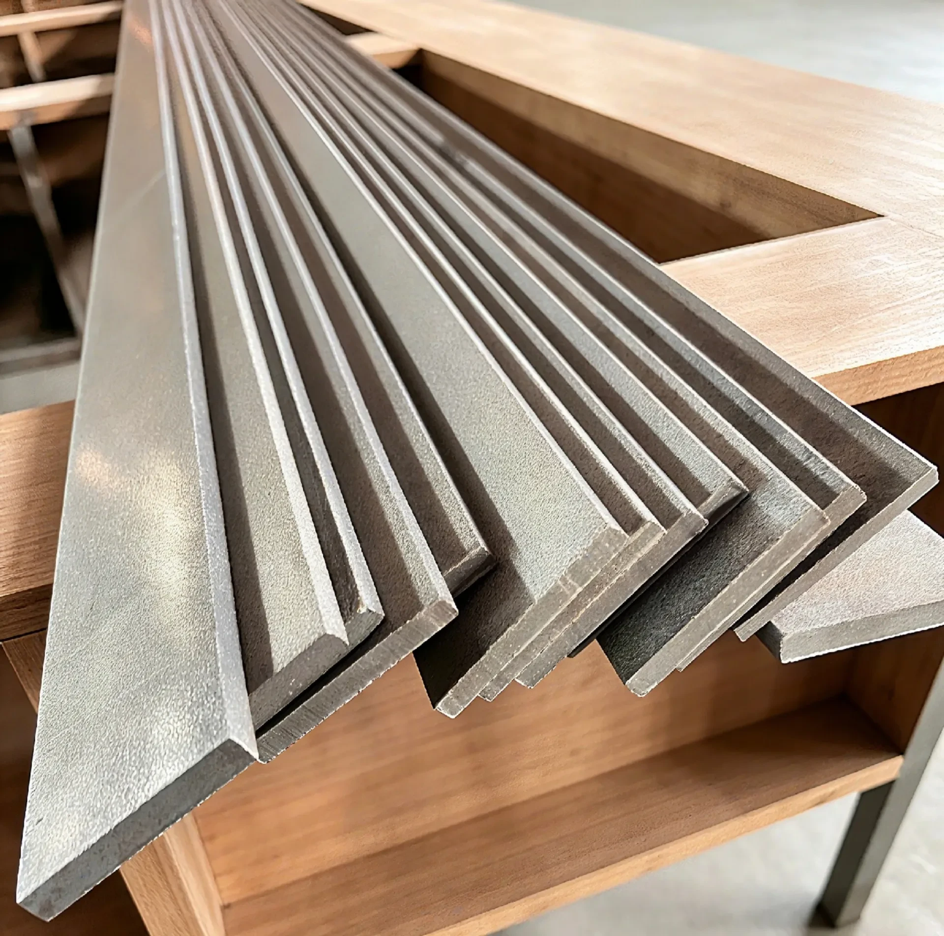 Close-up of stacked flat bars