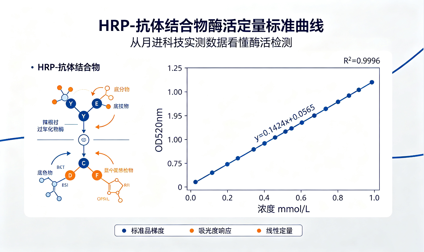 用一张月进科技辣根酶实测结果图来科普 HRP‑抗体结合物的酶活定量标准曲线