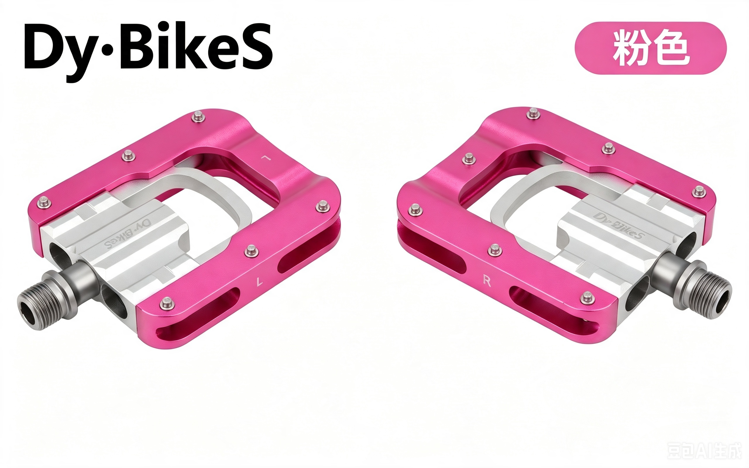 Dy·BikeS 折叠脚踏粉色款左右脚踏白色背景展示